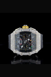 Ravishing Iced Out Black Color Belt Automatic Moissanite Watch For Men