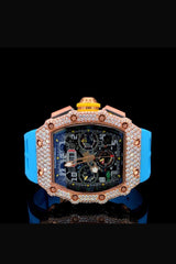 Ravishing Iced Out Blue Color Belt Automatic Moissanite Watch