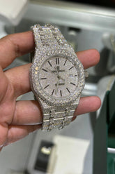 Stainless Steel Automatic Movement 41mm 26 Carat Moissanite Watch fully bussdown