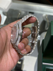 Stainless Steel Automatic Movement 41mm 26 Carat Moissanite Watch fully bussdown