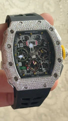 Ravishing Iced Out Black Color Belt Automatic Moissanite Watch For Men