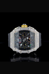 Ravishing Iced Out Black Color Belt Automatic Moissanite Watch For Men