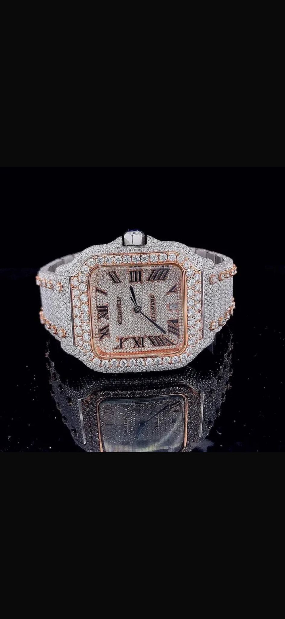 Stainless Steel 41mm 26 Carat Moissanite Watch