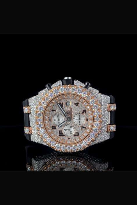 Luxury Iced Out Automatic Half Done Moissanite Watch